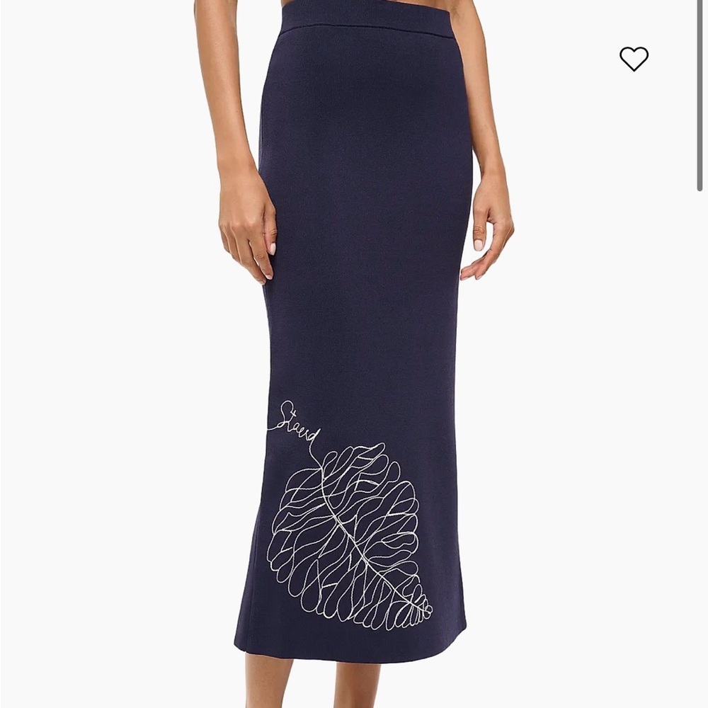 NWT Staud Karina Navy Embroidered Leaf Midi Skirt XL